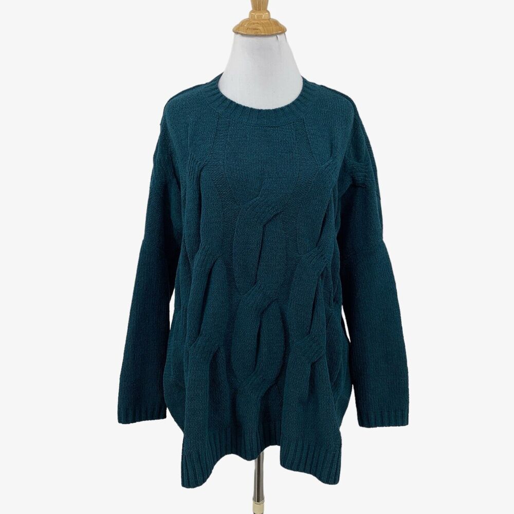J. Jill Sweater Women LP Petite Large Spruce Chenille Chunky Cable Knit Pullover